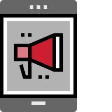 icon of tablet with megaphone on screen