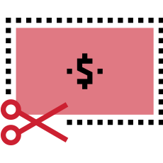 icon of scissors cutting our coupon with dollar sign