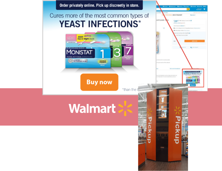 monistat banner ad for in-store discreet pickup at Walmart