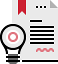 icon of lightbulb and sheet of paper with writing and bookmark